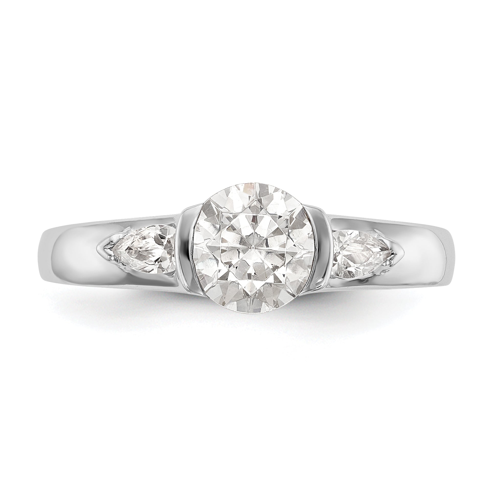 14K White Gold 3 Stone Bezel Simulated Diamond Engagement Ring