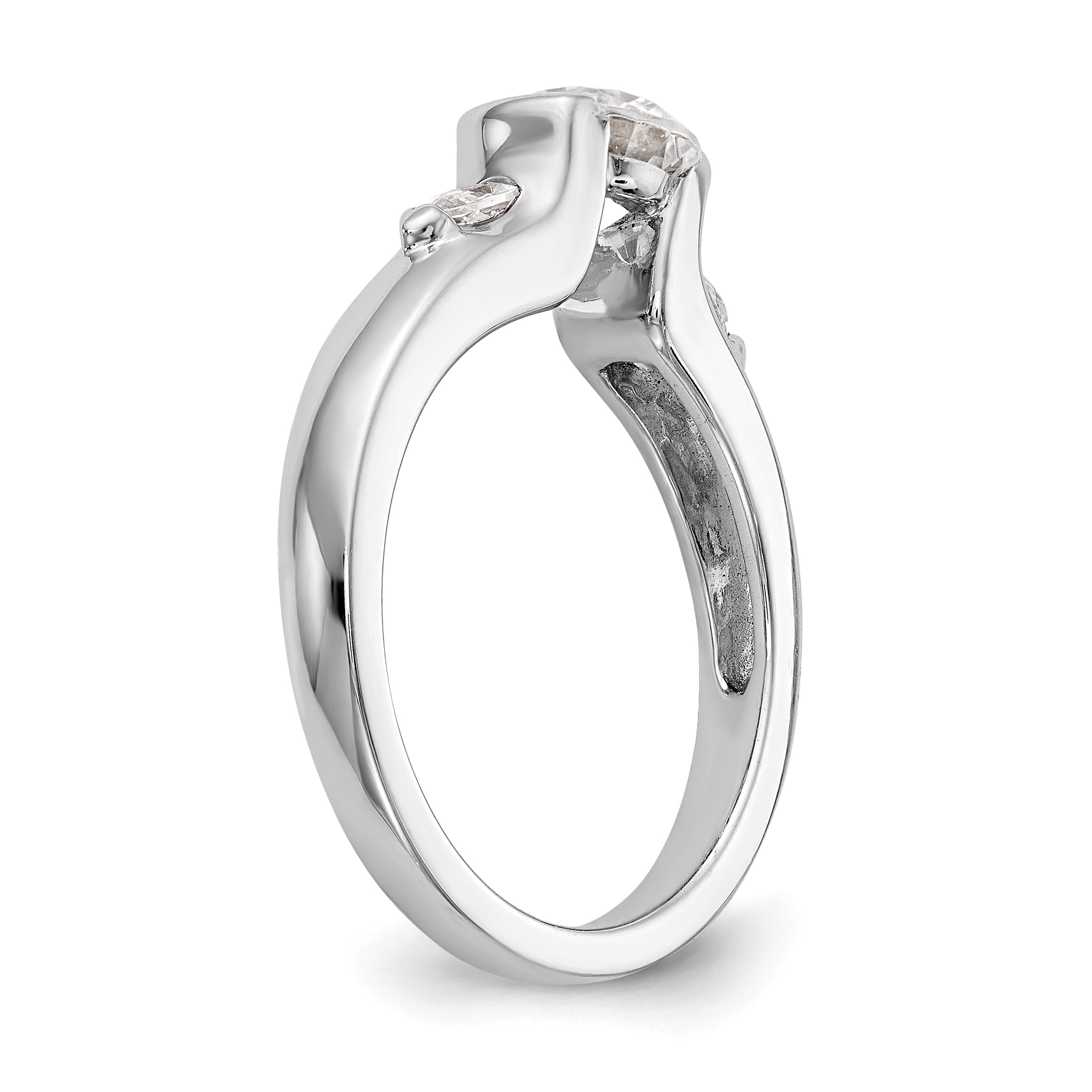 14K White Gold 3 Stone Bezel Simulated Diamond Engagement Ring