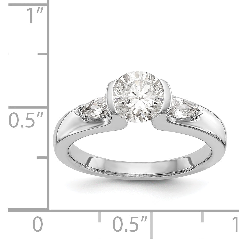 14K White Gold 3 Stone Bezel Simulated Diamond Engagement Ring