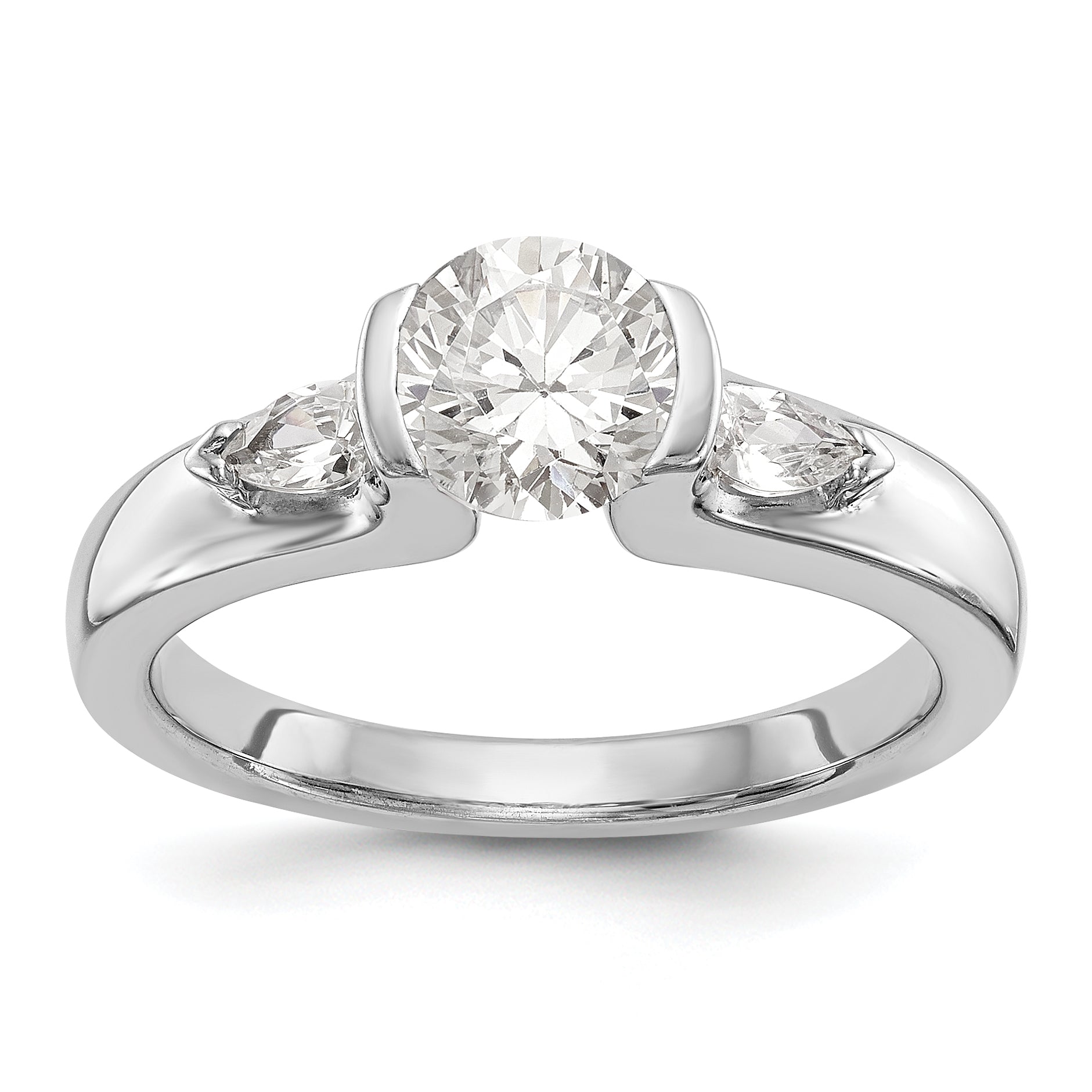 14K White Gold 3 Stone Bezel Simulated Diamond Engagement Ring