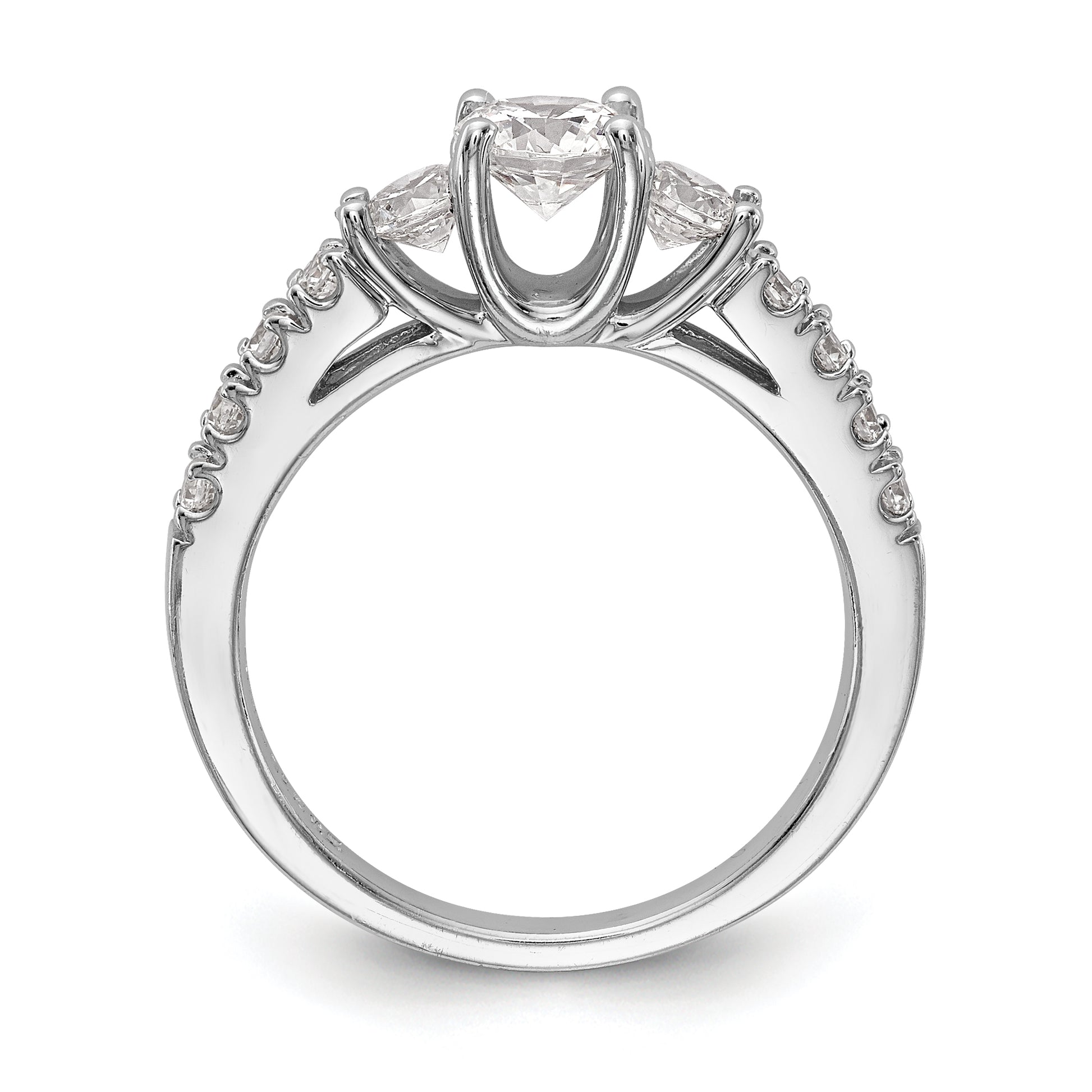 14K White Gold 3 Stone Simulated Diamond Engagement Ring