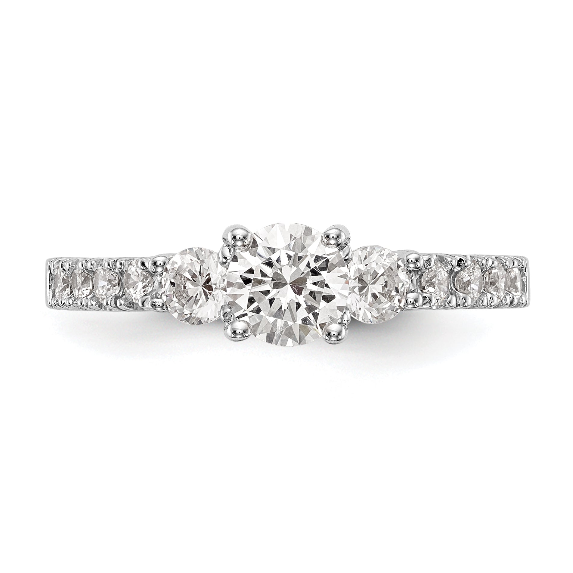 14K White Gold 3 Stone Simulated Diamond Engagement Ring