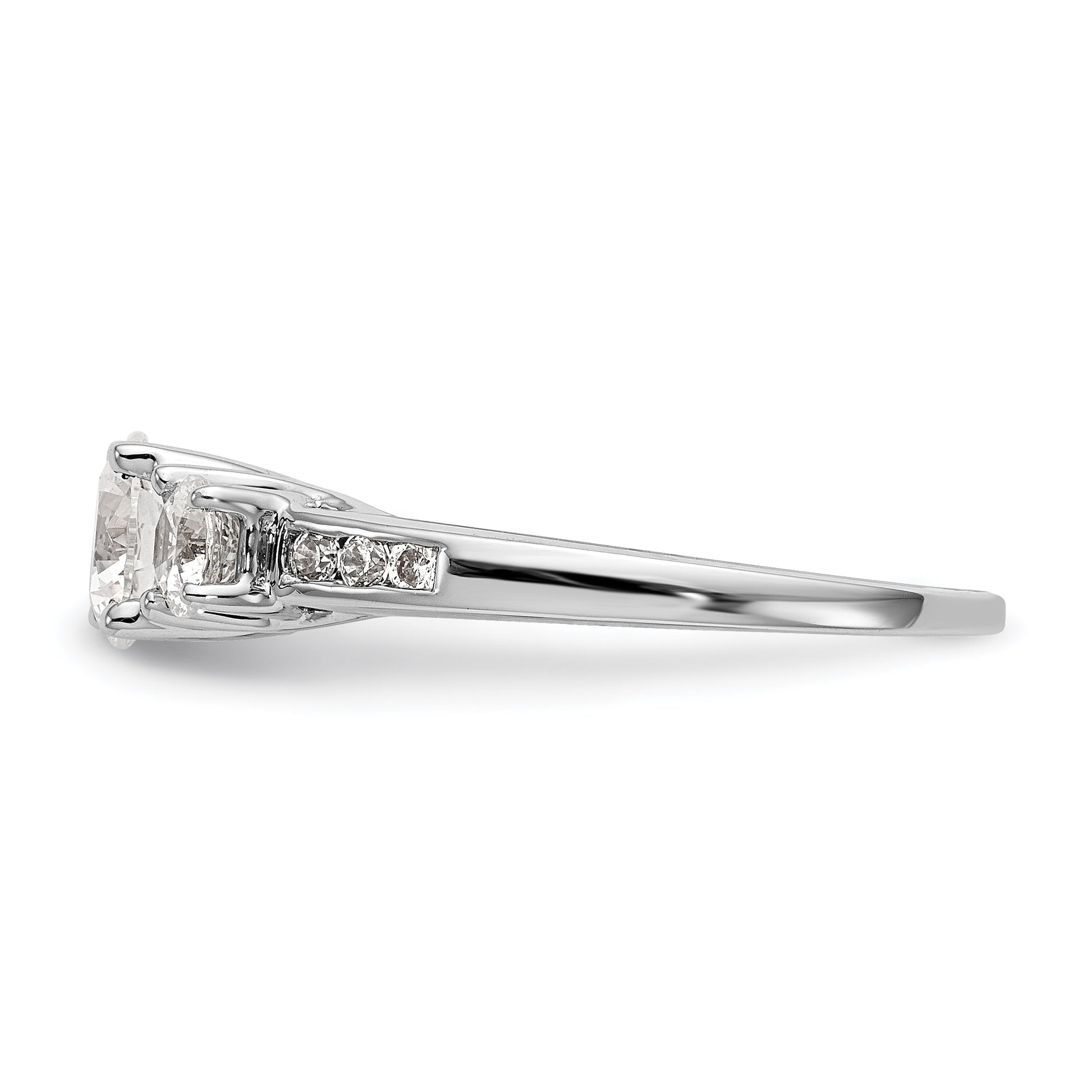 14K White Gold 3 Stone Simulated Diamond Engagement Ring