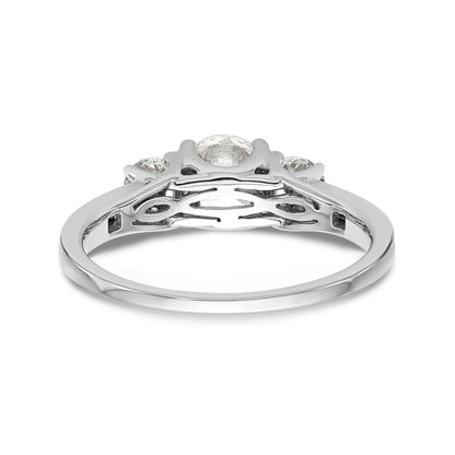 14K White Gold 3 Stone Simulated Diamond Engagement Ring