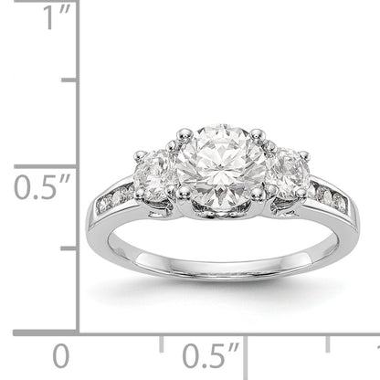 14K White Gold 3 Stone Simulated Diamond Engagement Ring