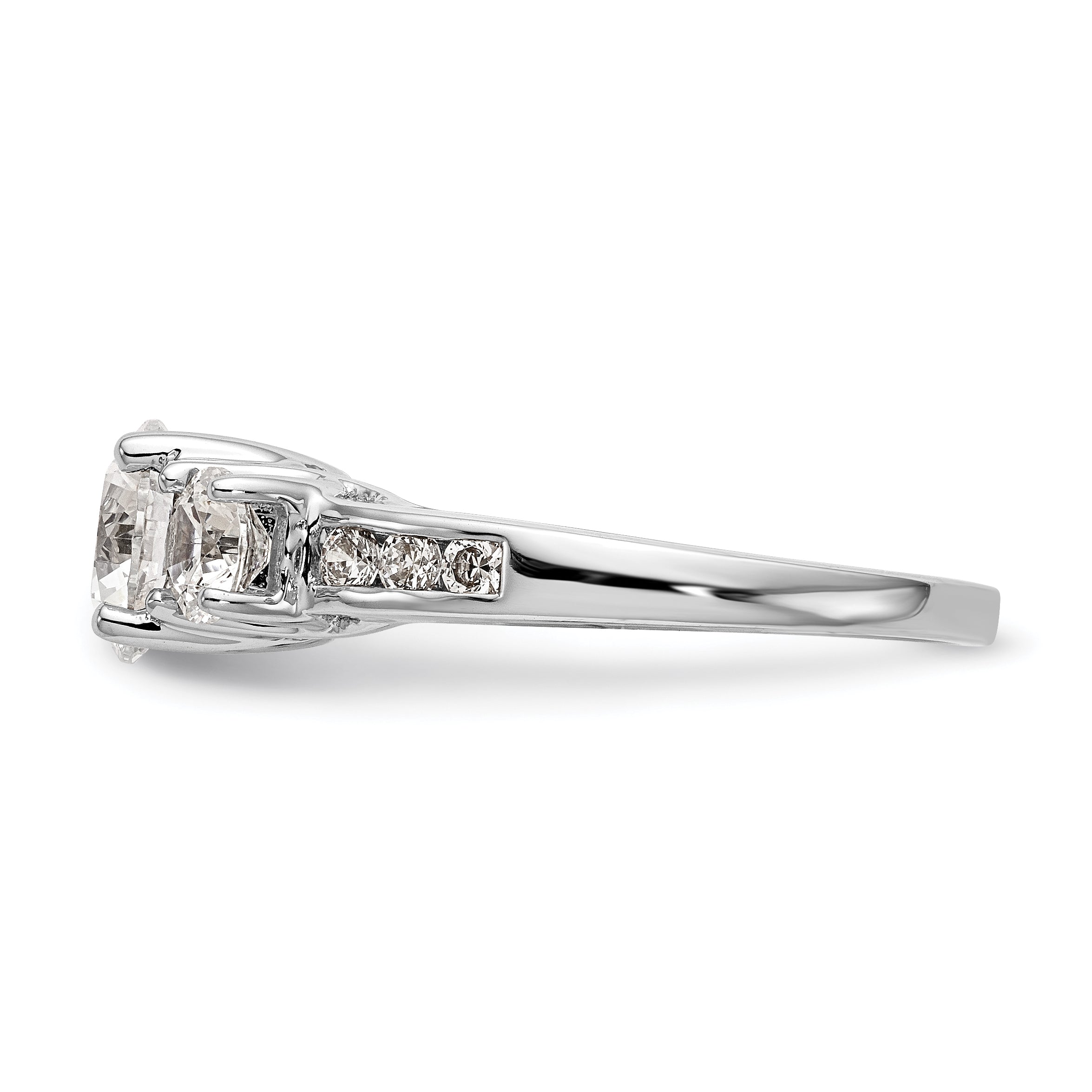 14K White Gold 3 Stone Simulated Diamond Engagement Ring