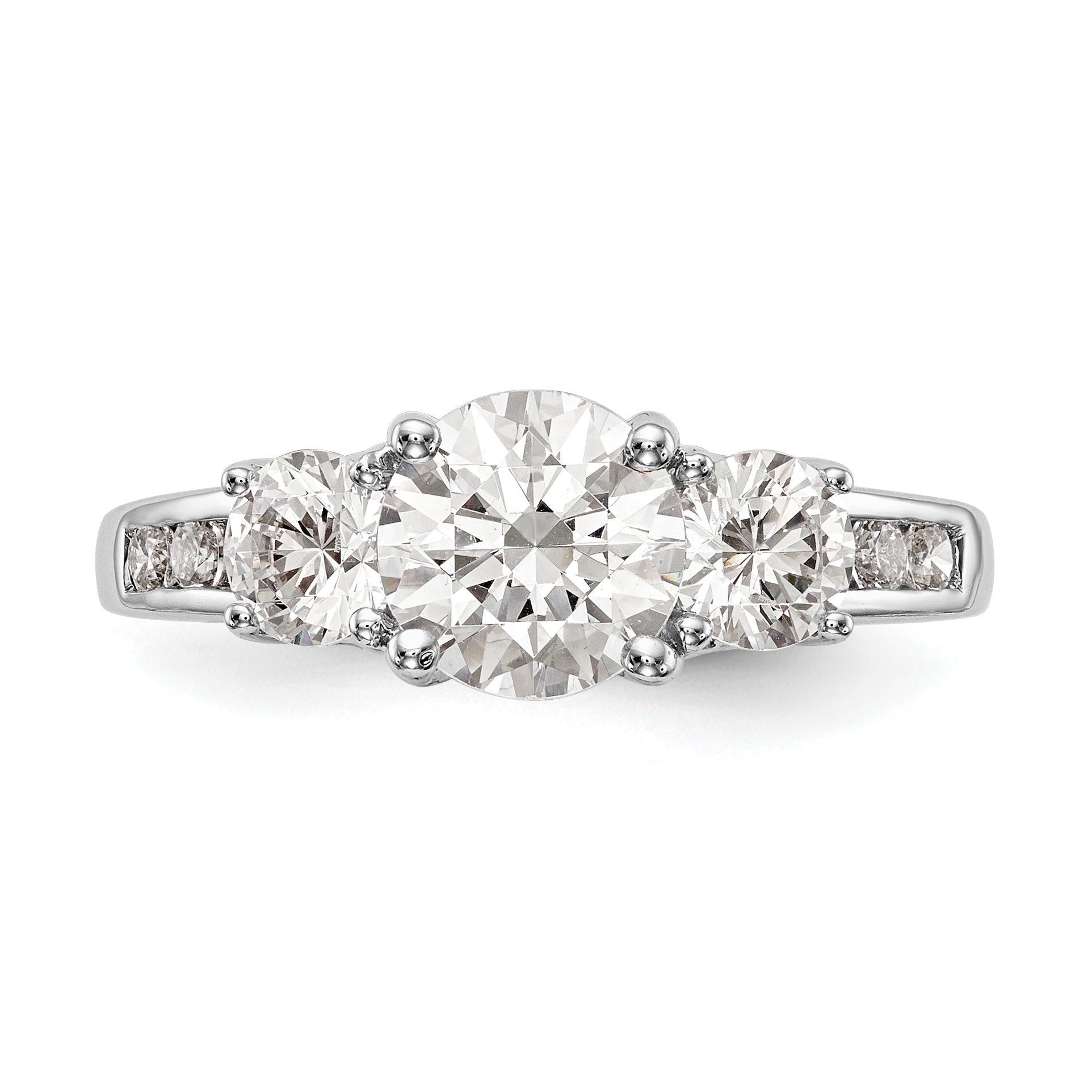 14K White Gold 3 Stone Simulated Diamond Engagement Ring