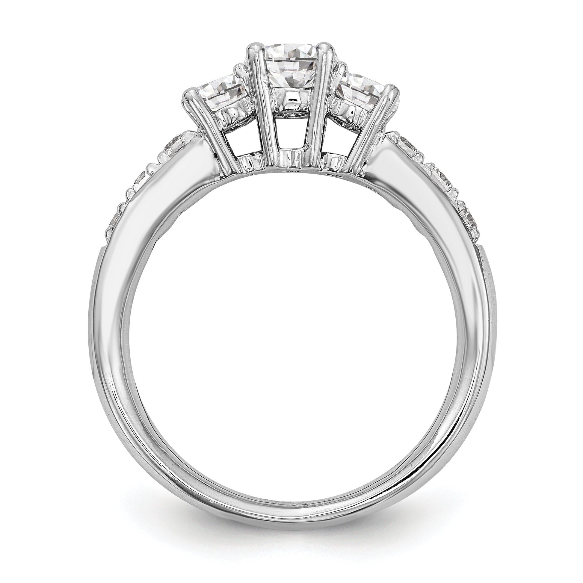 14K White Gold 3 Stone Simulated Diamond Engagement Ring