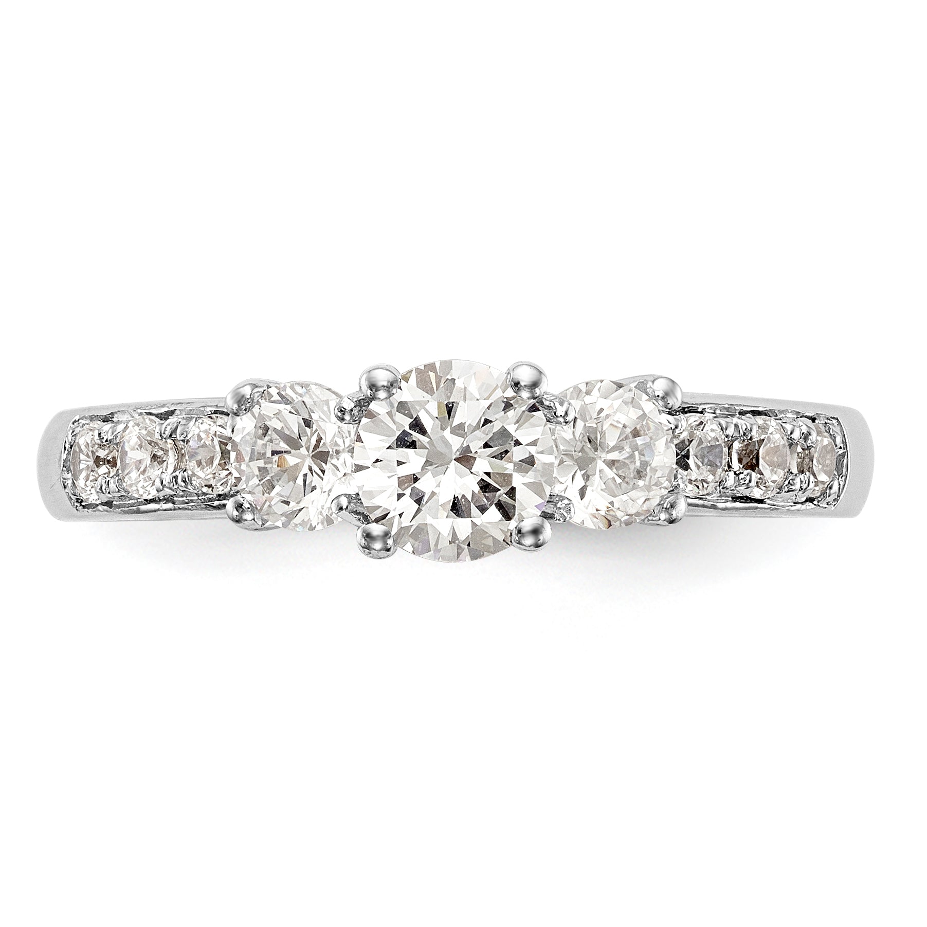 14K White Gold 3 Stone Simulated Diamond Engagement Ring