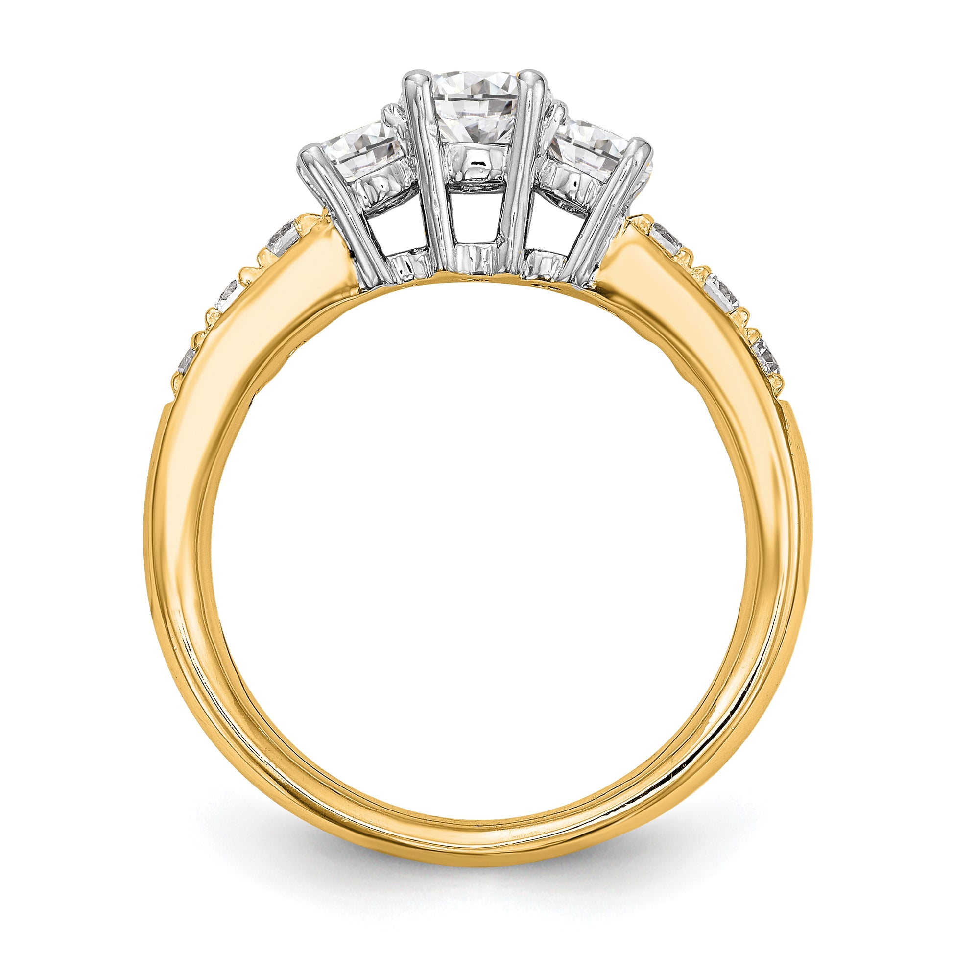 14K Two tone 3 Stone Simulated Diamond Engagement Ring