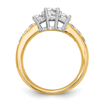 14K Two tone 3 Stone Simulated Diamond Engagement Ring