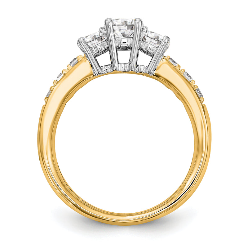 14K Two tone 3 Stone Simulated Diamond Engagement Ring
