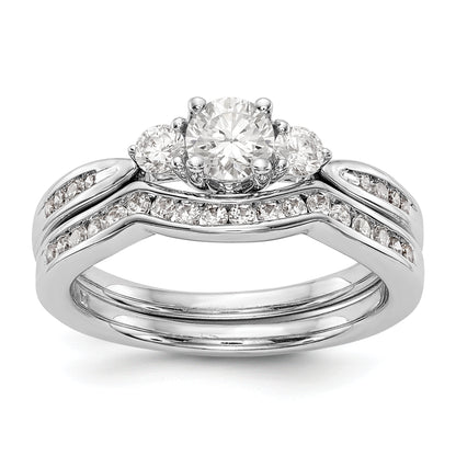 14K White Gold 3 Stone Simulated Diamond Engagement Ring
