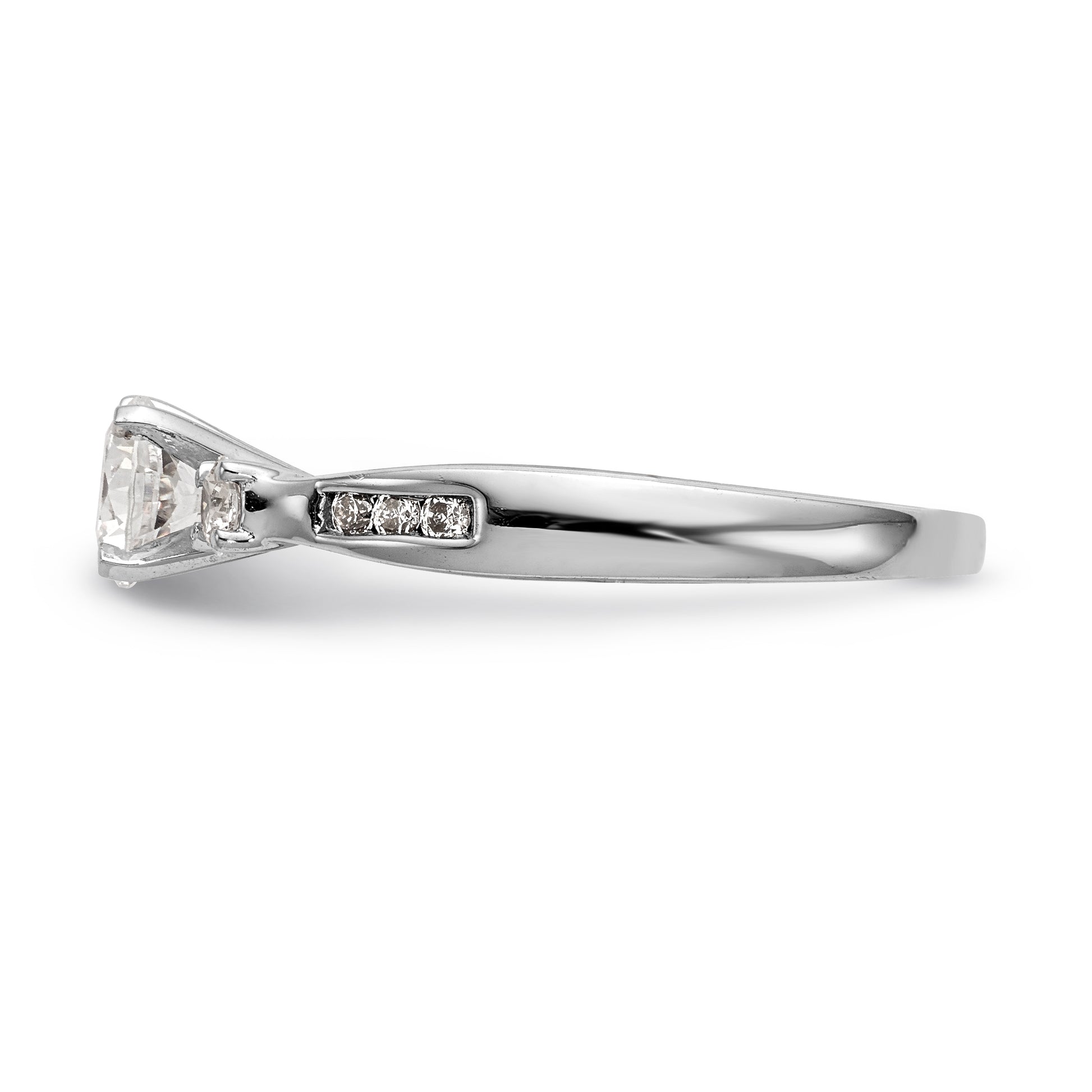 14K White Gold Peg Set 3 Stone Simulated Diamond Engagement Ring