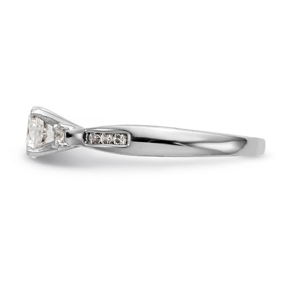 14K White Gold Peg Set 3 Stone Simulated Diamond Engagement Ring
