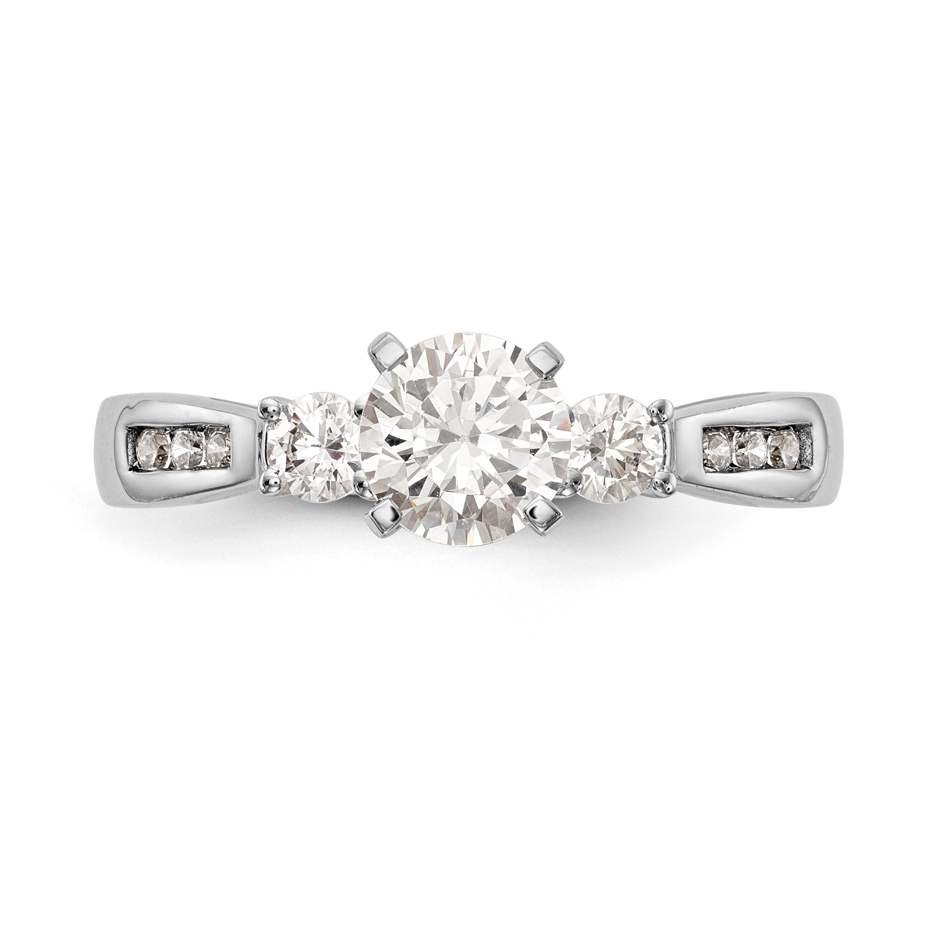 14K White Gold Peg Set 3 Stone Simulated Diamond Engagement Ring