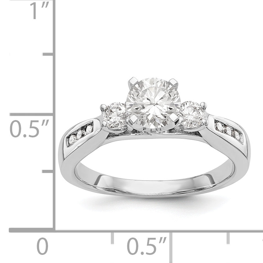 14K White Gold Peg Set 3 Stone Simulated Diamond Engagement Ring