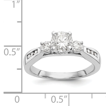 14K White Gold Peg Set 3 Stone Simulated Diamond Engagement Ring