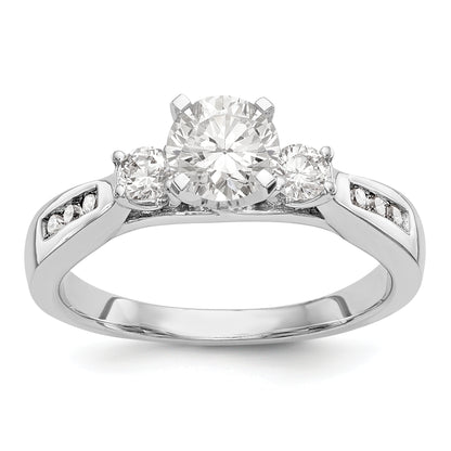 14K White Gold Peg Set 3 Stone Simulated Diamond Engagement Ring