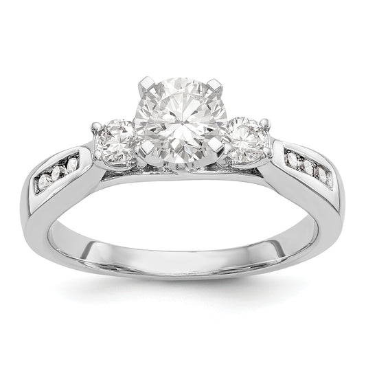 14K White Gold Peg Set 3 Stone Simulated Diamond Engagement Ring