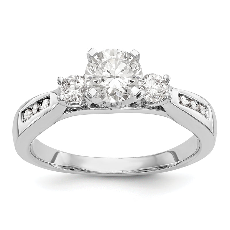 14K White Gold Peg Set 3 Stone Simulated Diamond Engagement Ring