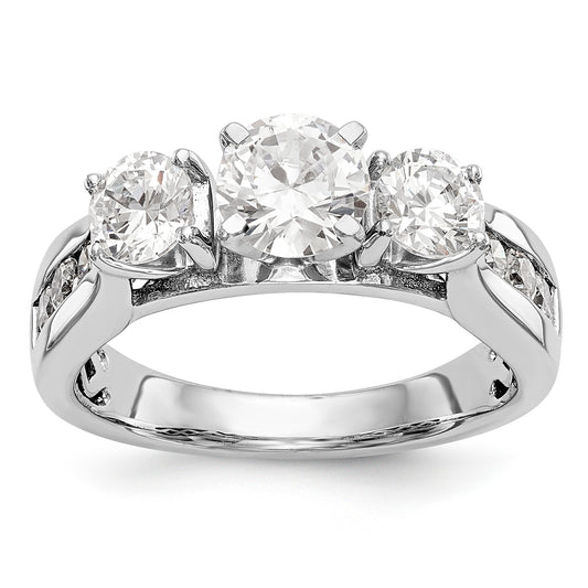 14K White Gold Peg Set 3 Stone Simulated Diamond Engagement Ring