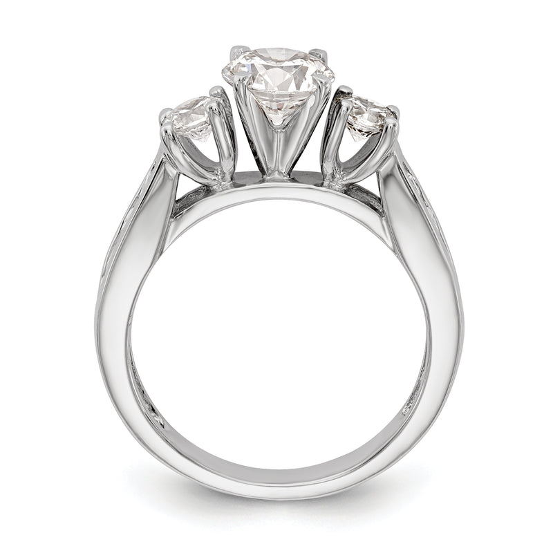 14K White Gold 3 Stone Simulated Diamond Engagement Ring