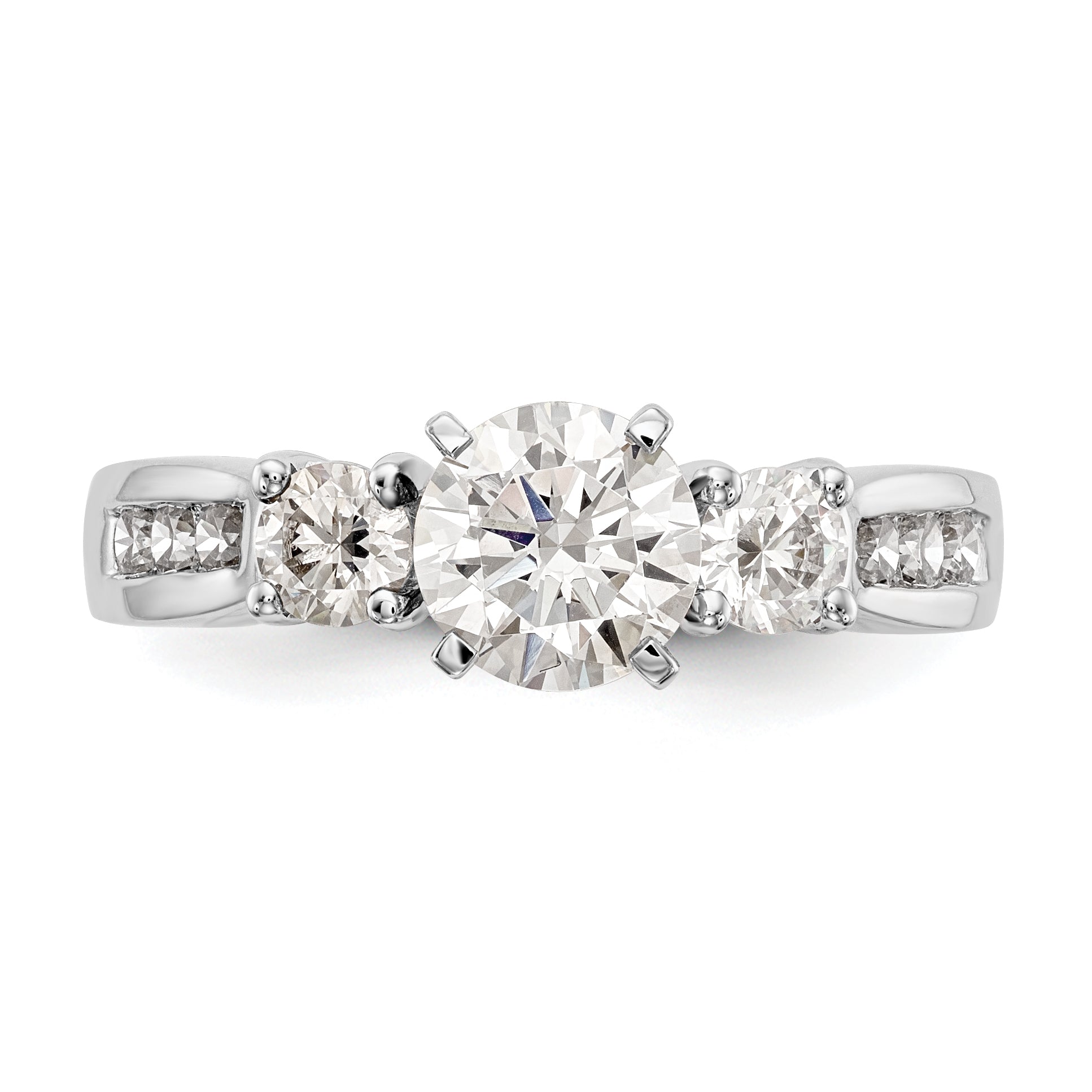14K White Gold 3 Stone Simulated Diamond Engagement Ring