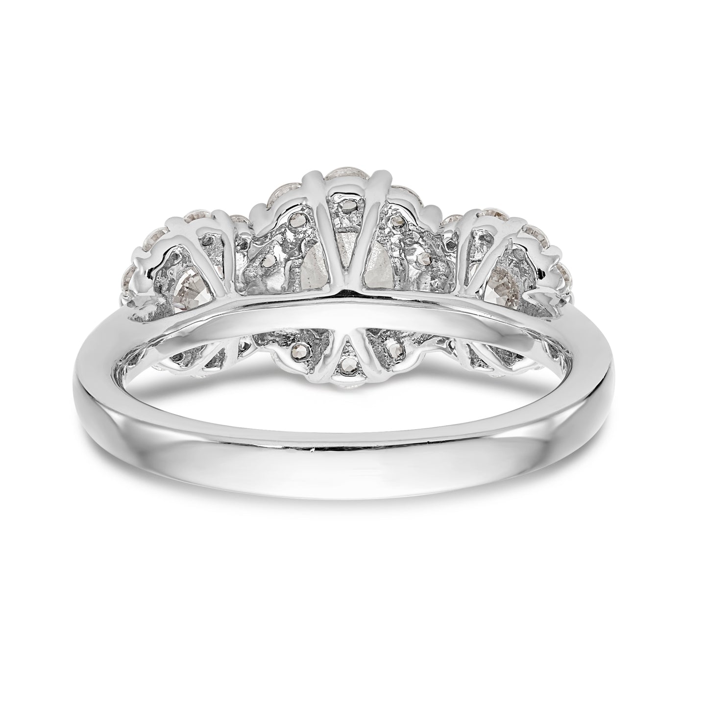 14K White Gold 3 Stone Simulated Diamond Engagement Ring