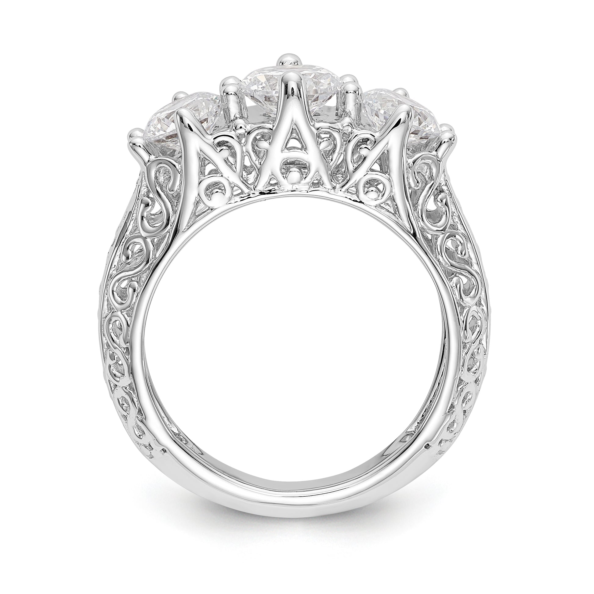 14K White Gold 3 Stone Simulated Diamond Engagement Ring