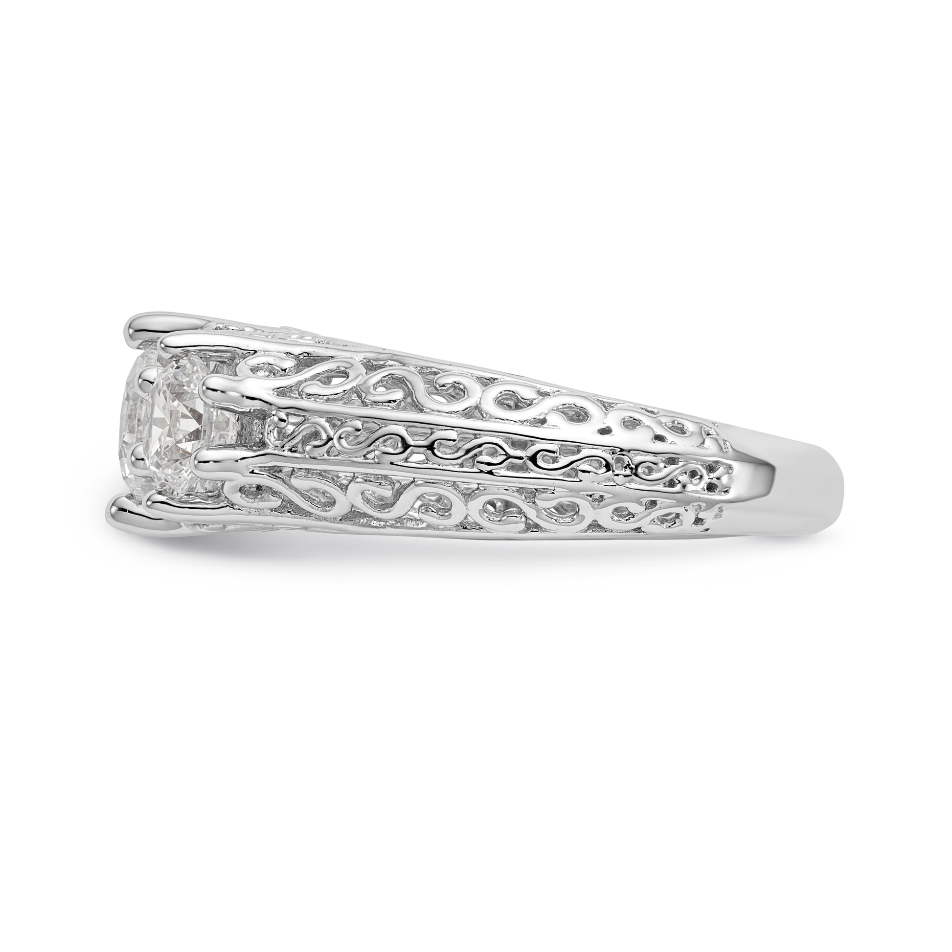 14K White Gold 3 Stone Simulated Diamond Engagement Ring