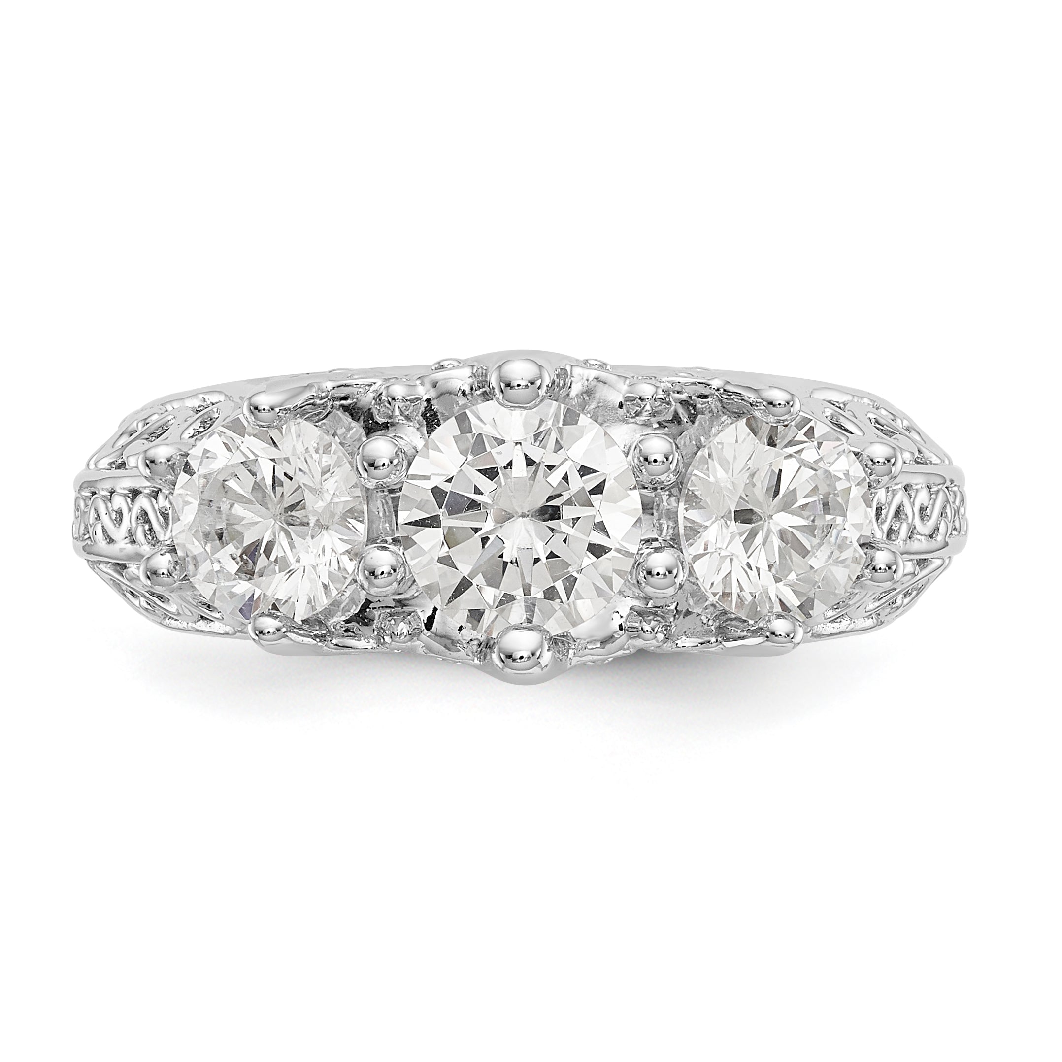 14K White Gold 3 Stone Simulated Diamond Engagement Ring