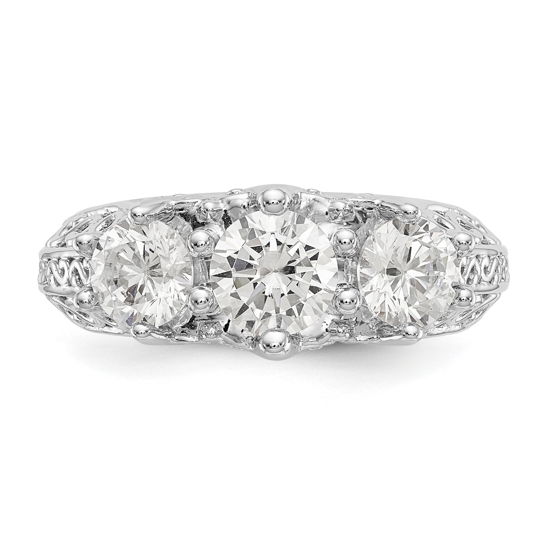 14K White Gold 3 Stone Simulated Diamond Engagement Ring