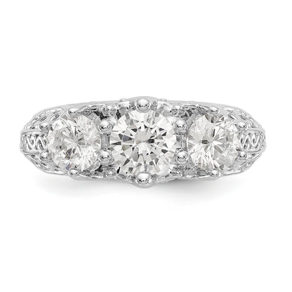 14K White Gold 3 Stone Simulated Diamond Engagement Ring