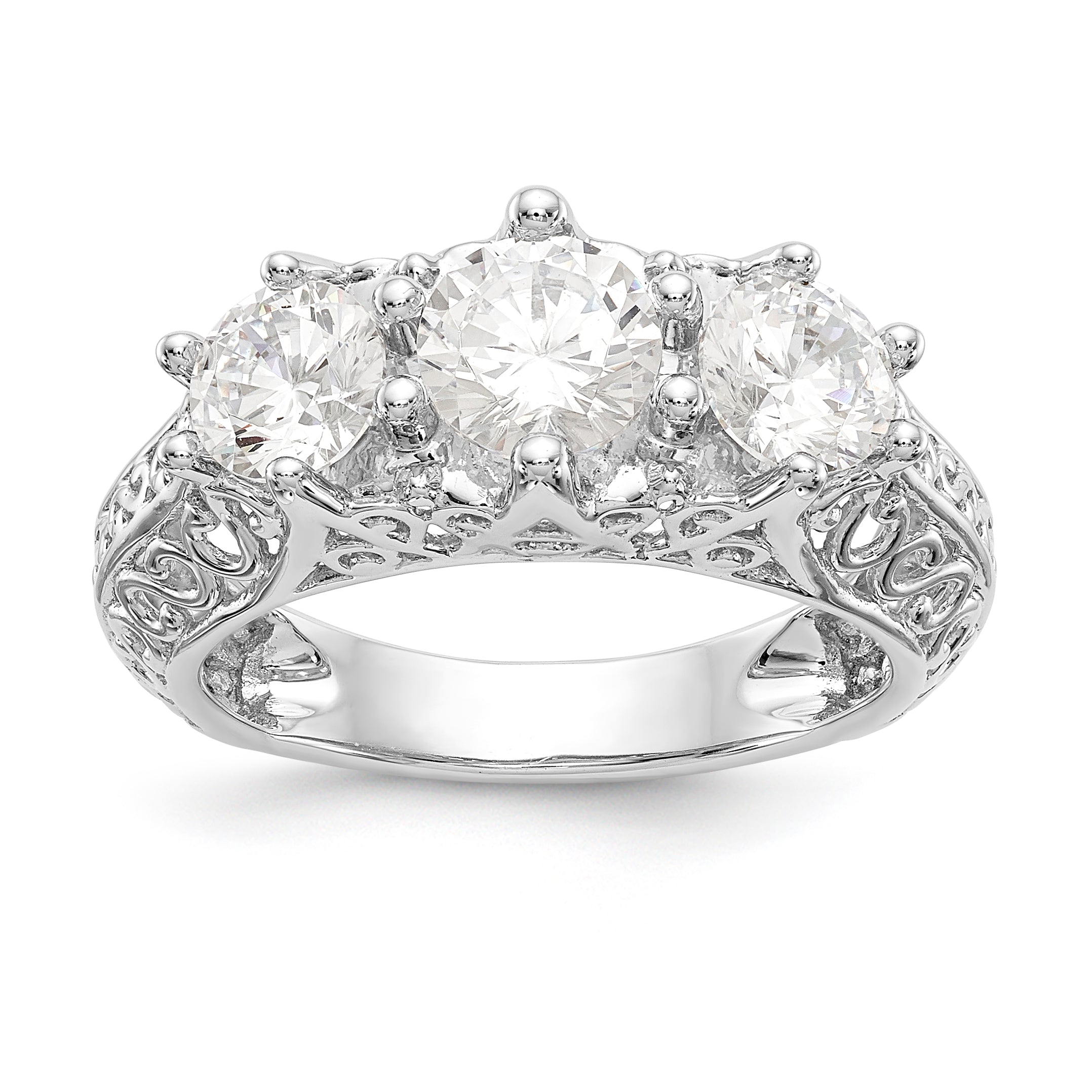 14K White Gold 3 Stone Simulated Diamond Engagement Ring