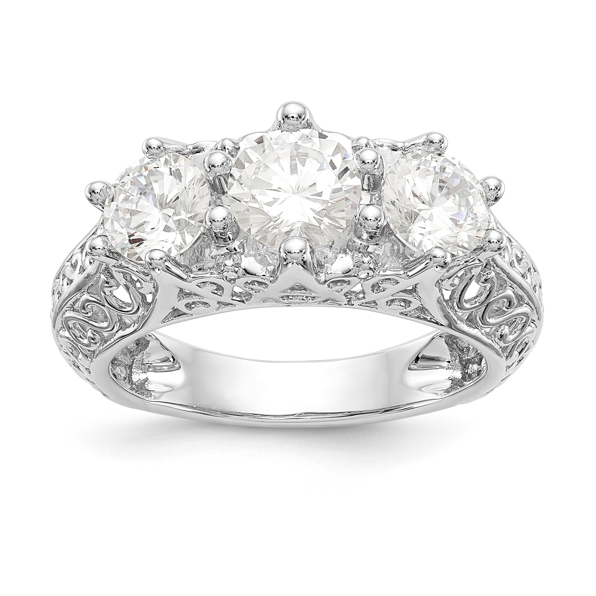 14K White Gold 3 Stone Simulated Diamond Engagement Ring