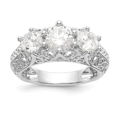 14K White Gold 3 Stone Simulated Diamond Engagement Ring