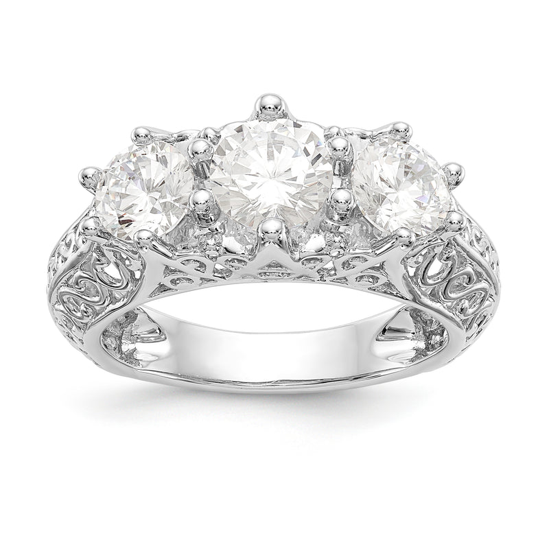 14K White Gold 3 Stone Simulated Diamond Engagement Ring