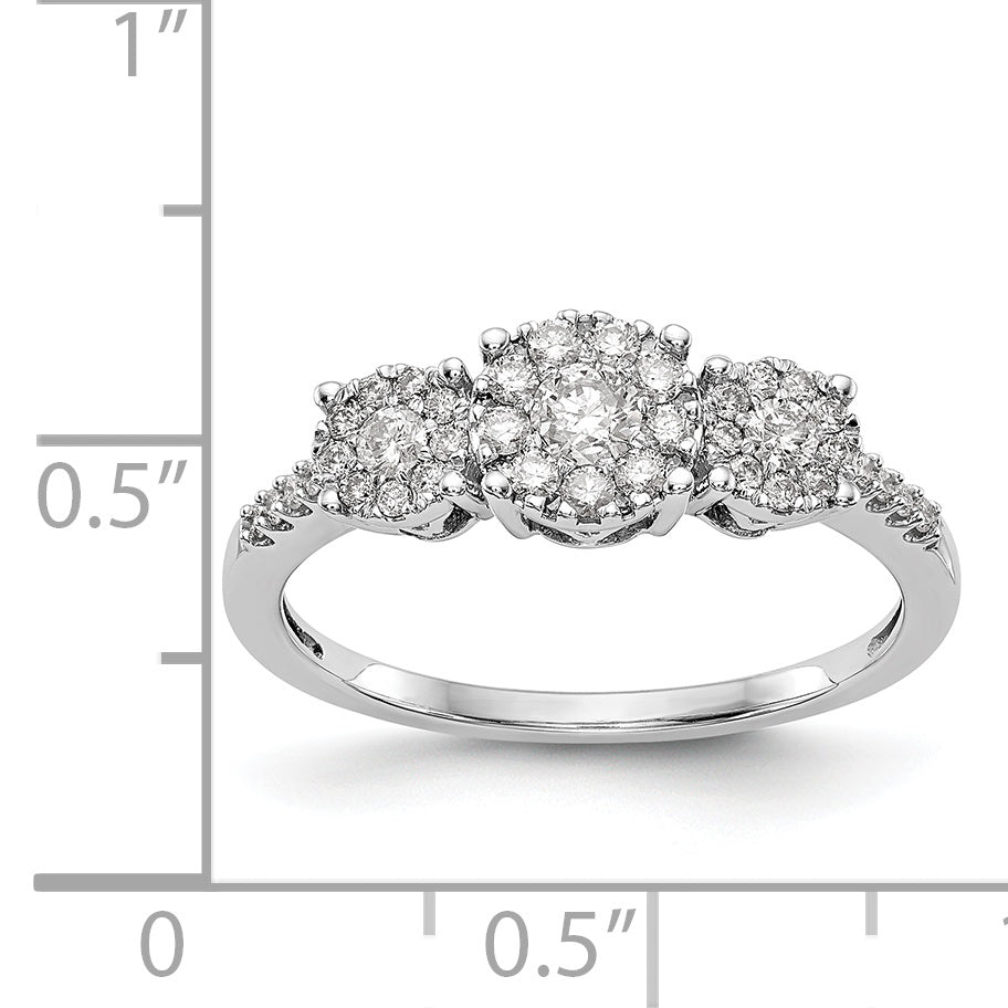 14K White Gold 3 Stone Diamond Engagement Ring