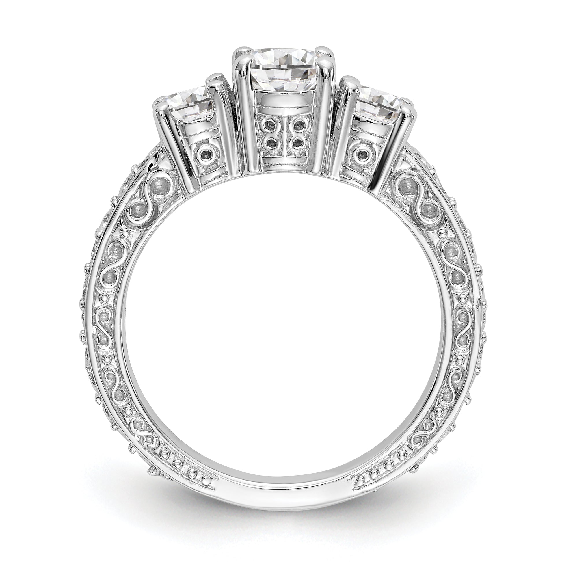 14K White Gold 3 Stone Simulated Diamond Engagement Ring