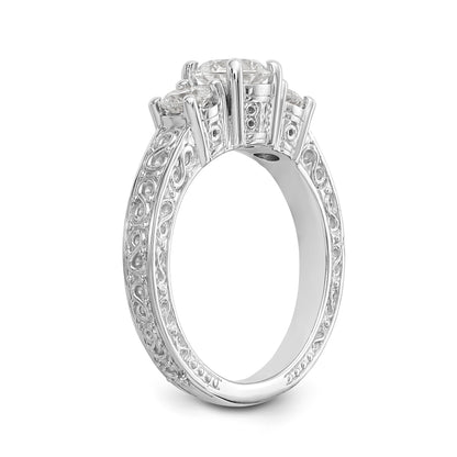 14K White Gold 3 Stone Simulated Diamond Engagement Ring