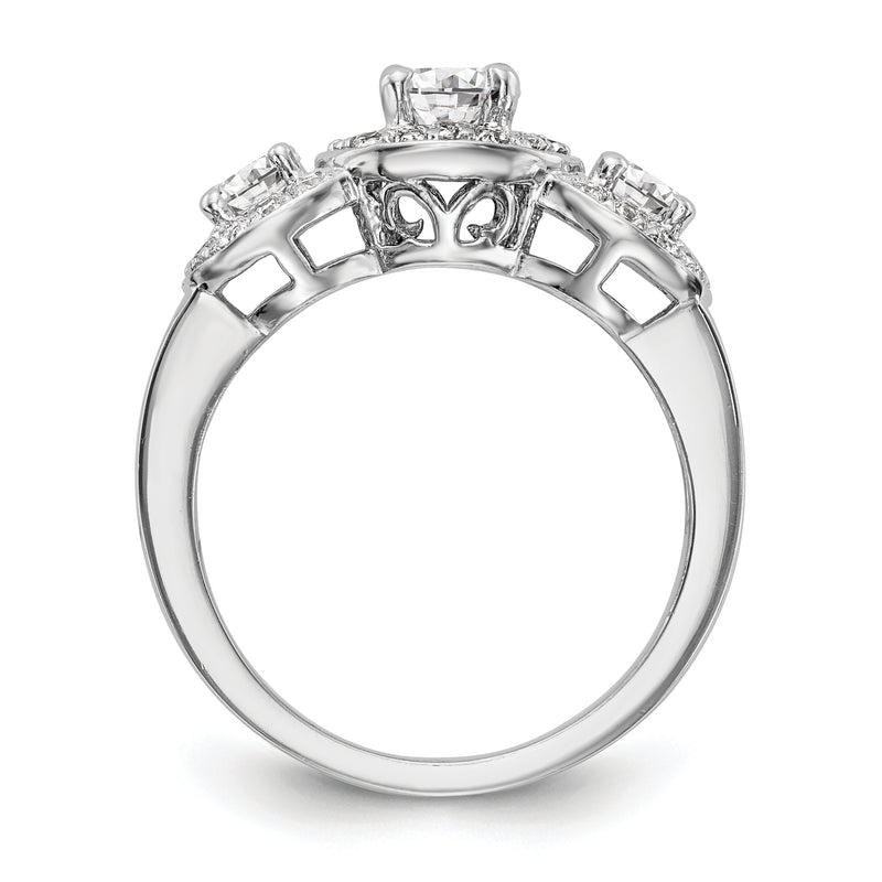 14K White Gold 3 Stone Simulated Diamond Engagement Ring