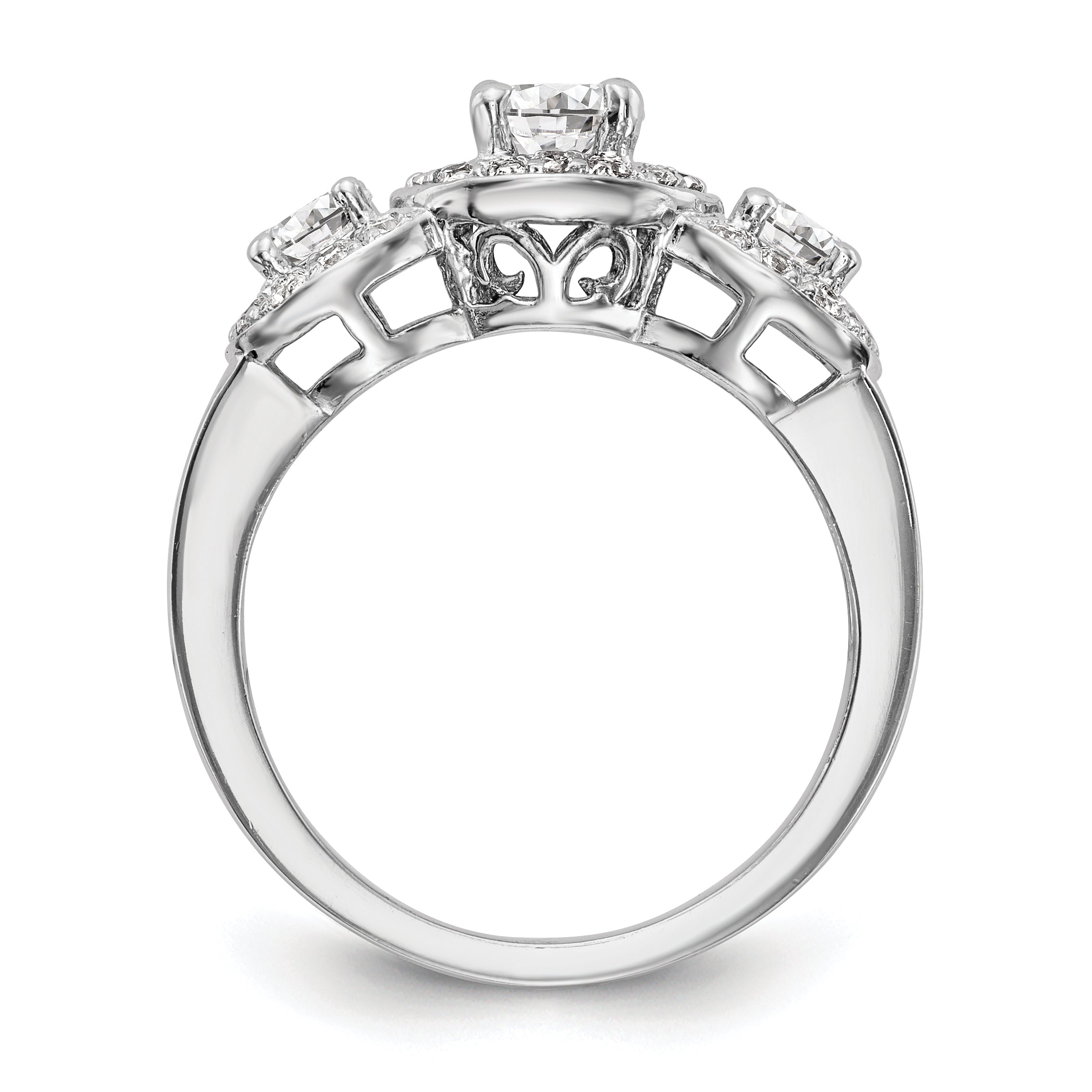 14K White Gold 3 Stone Simulated Diamond Engagement Ring