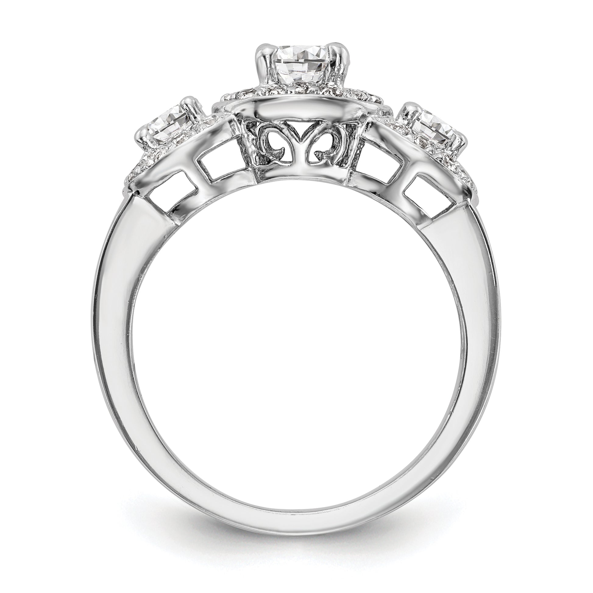 14K White Gold 3 Stone Simulated Diamond Engagement Ring