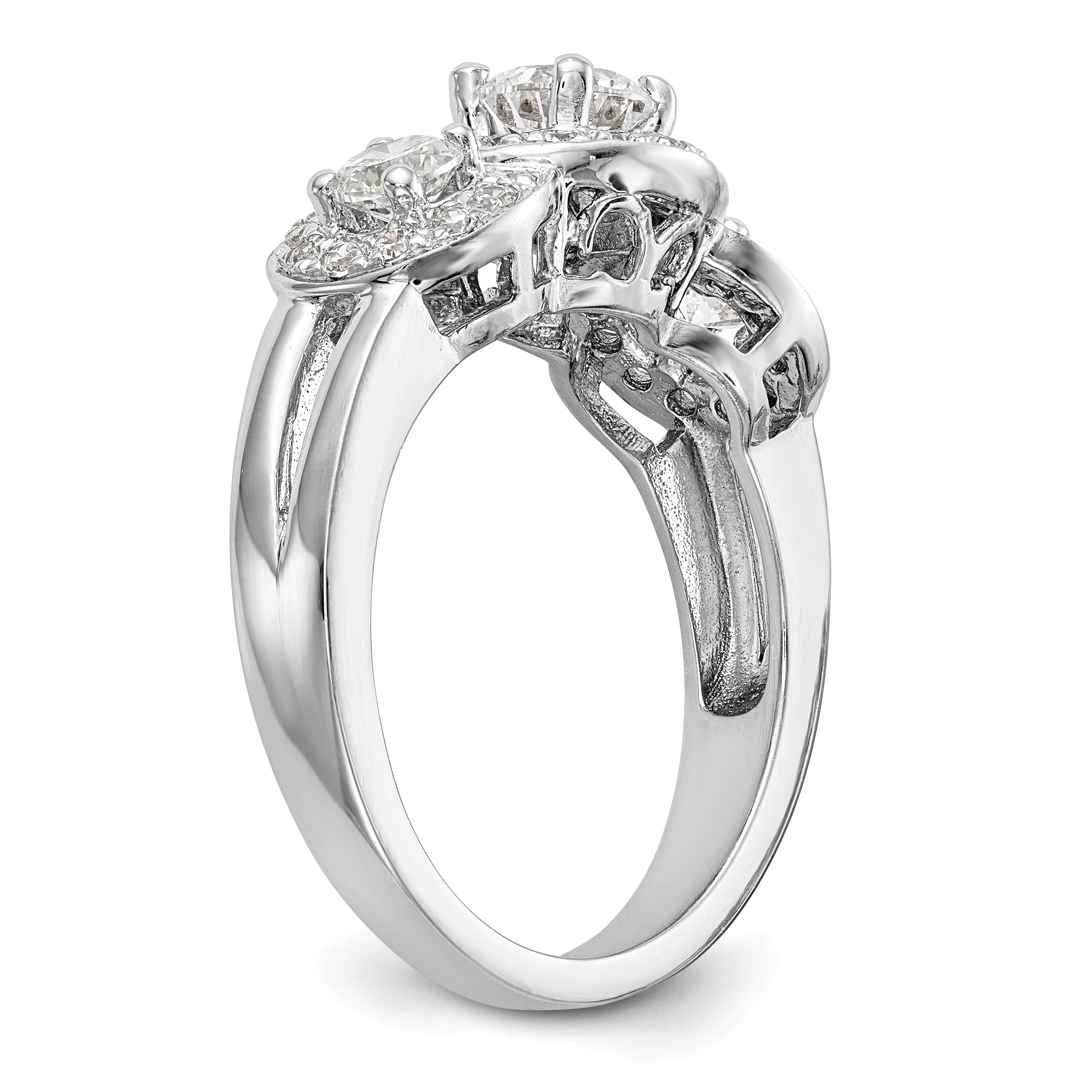 14K White Gold 3 Stone Simulated Diamond Engagement Ring