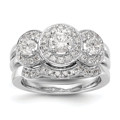 14K White Gold 3 Stone Simulated Diamond Engagement Ring