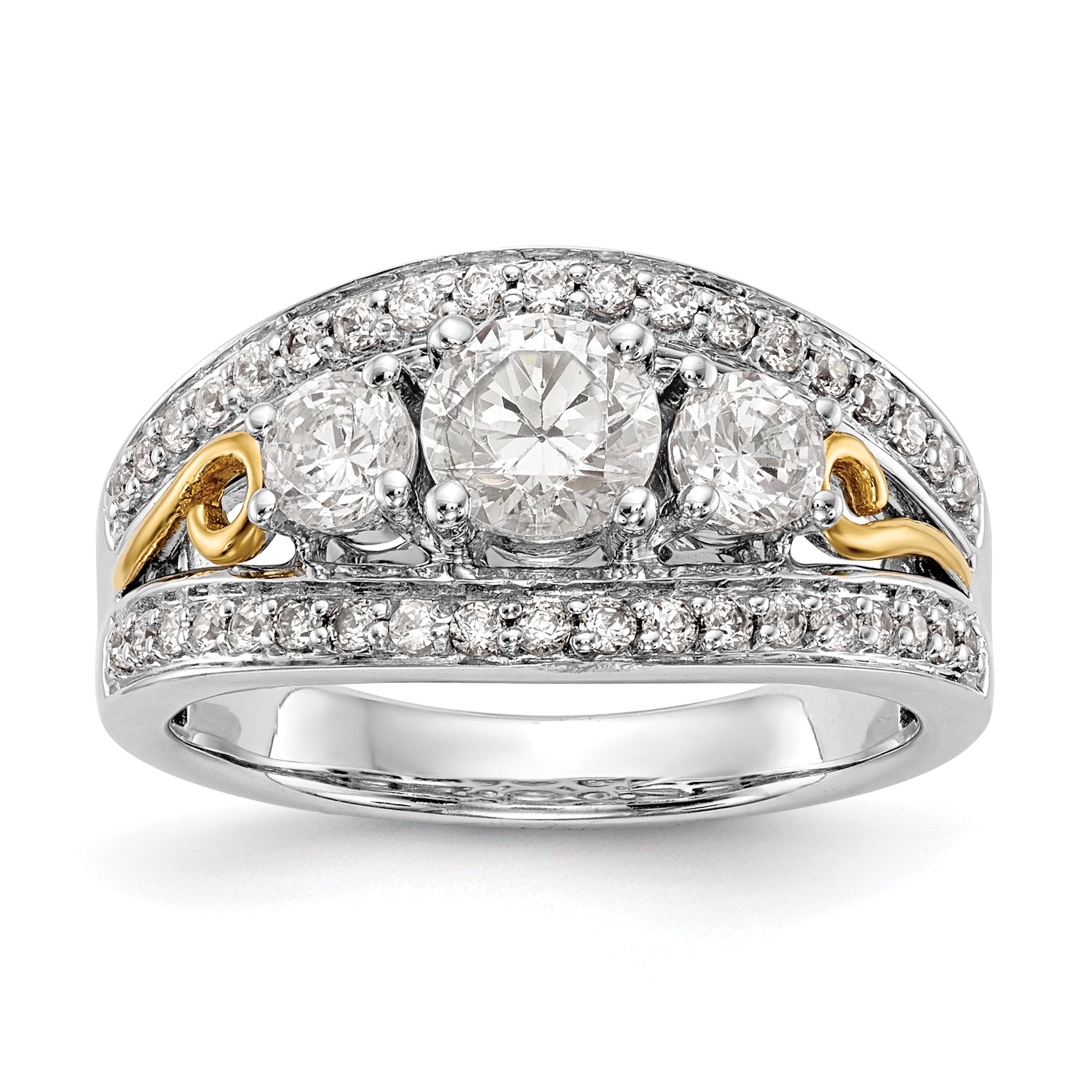 14K White Gold 3 Stone Simulated Diamond Engagement Ring
