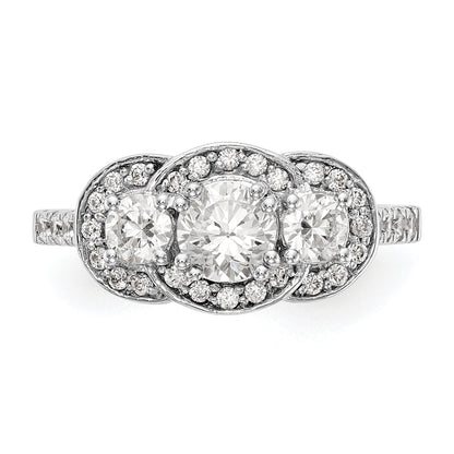 14K White Gold 3 Stone Simulated Diamond Engagement Ring