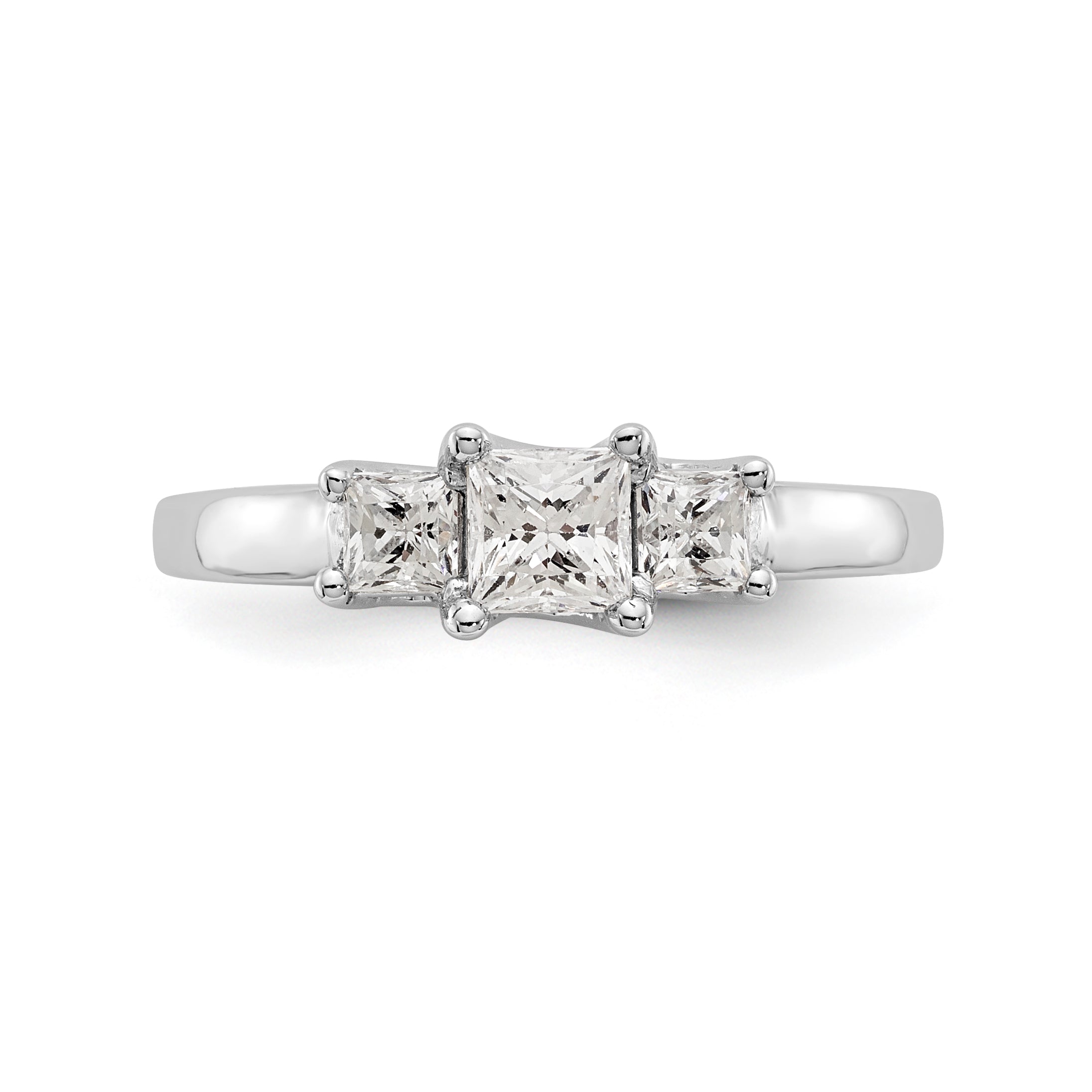 14K White Gold 3 Stone Simulated Diamond Engagement Ring