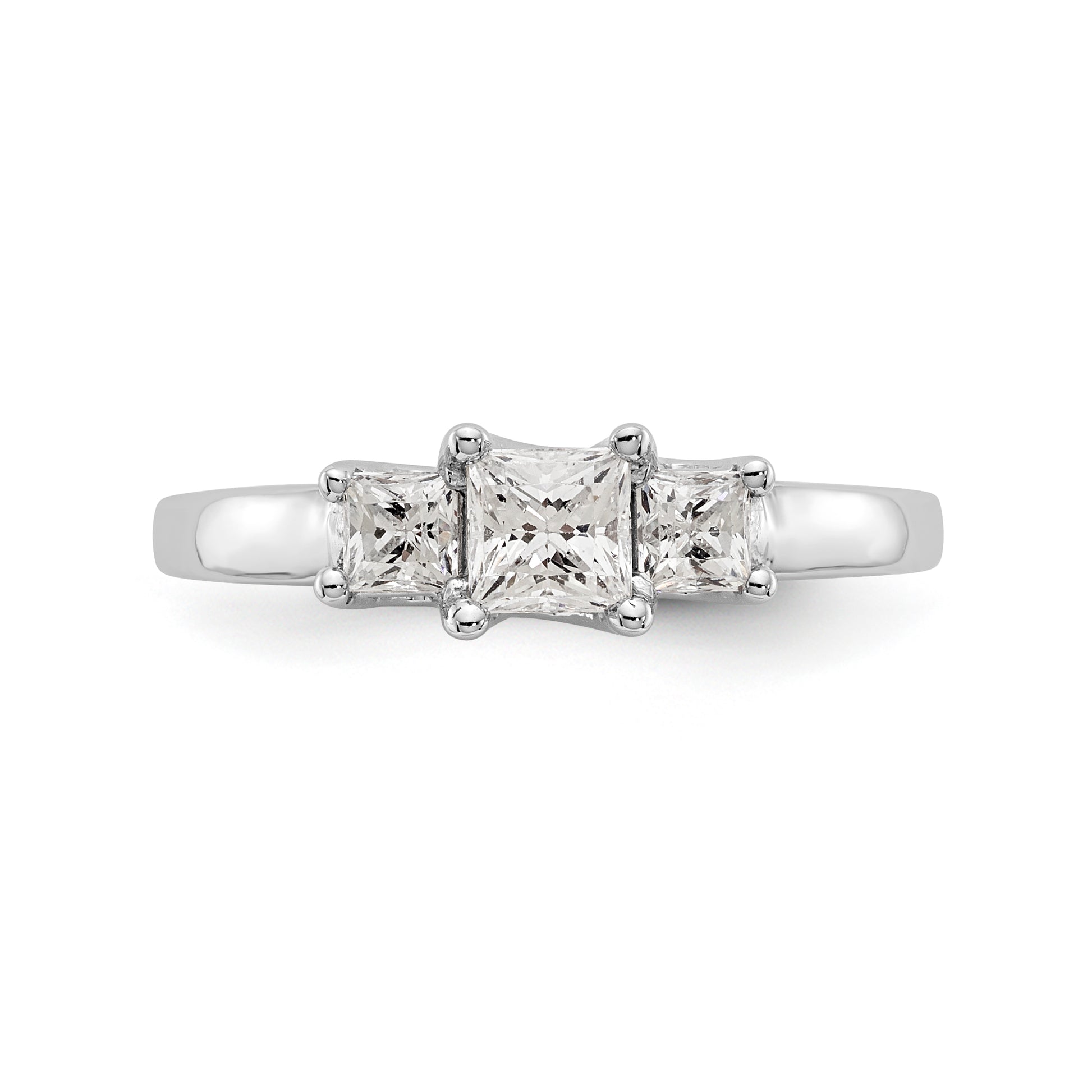 14K White Gold 3 Stone Simulated Diamond Engagement Ring